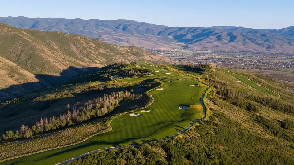 Aerial of Marcella golf along the mountainside