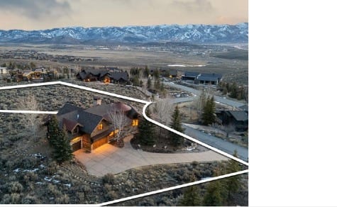 Aerial of 2650 E Cliff Rose Court in Promontory, with the Wasatch behind it